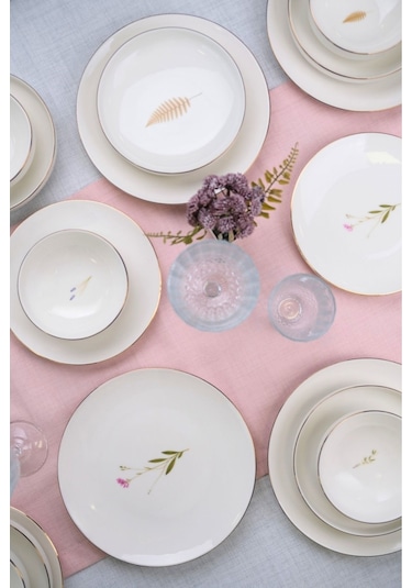 Tabak Evi Porselen Natura Altın Yaldızlı Yemek Takımı 6 Kişilik 24 Parça Çok Renkli