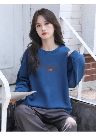 Harfli Grafik Düşük Sweat-trzksw3647 Mavi