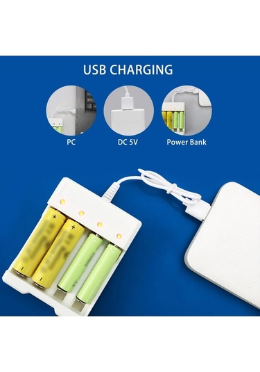 Ulzyvf Hızlı Şarjlı 4 Yuvalı Aa Aaa Pil Şarj Cihazı - Usb Bağlantılı Beyaz Beyaz