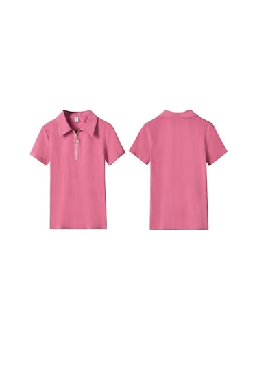 Haki Fermuar Turn-down Yaka T Gömlek Kadın Kısa Kollu Yaz Üstleri Pamuk Tshirt Kadın Kore Giysileri Tee Gömlek Femme Haki