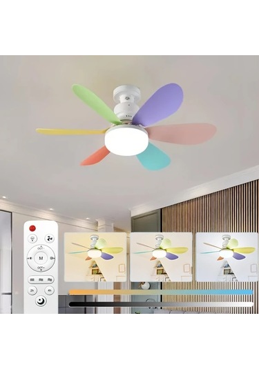 Dashanshop Xbate Akıllı Tavan Fanı 52.07 Cm Uzaktan Kumandalı 3 Hızlı 3 Renk Led Aydınlatma E26 E27 Vida Tabanı Yatak Mutfak Banyo Garaj İçin