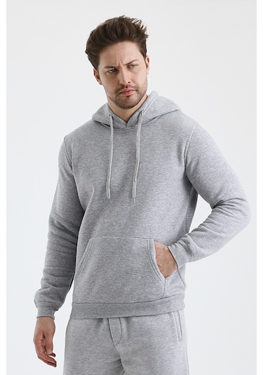 Monox Erkek Kapşonlu 3 İplik Sweatshirt Gri