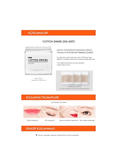 Missha Cotton Swabs Çift Taraflı Makyaj Pamuğu 300 Adet