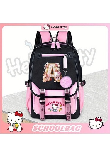 Fastbuy N Sanrio Hello Kitty 26 Harf Tasarımı Pembe Günlük Seyahat Çantası - Dayanıklı Hafif Polyester Sırt Çanta Çok Renkli