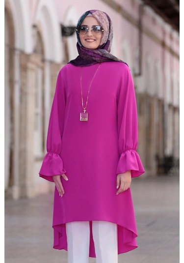 Leman Büyük Beden Tesettür Tunik Fuşya