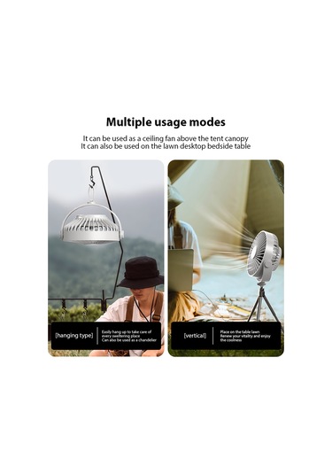 Symbee Beyaz Usb Şarjlı Tripod Fan, 3 Hızlı 4 Saatli Zamanlayıcı, Led Gece Lambası, Dış Mekan Kamp İçin Uzaktan Kumandalı Asılabilir Fan 2000mah