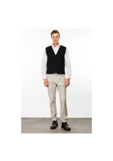 Erkek V Yaka Düz Yün Yelek Antrasit Antrasit