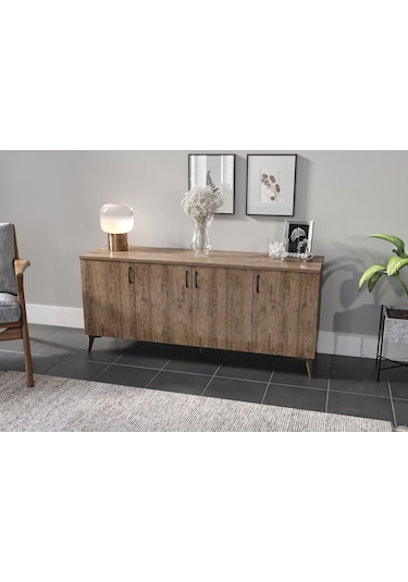 Kznhome 4 Kapaklı Çok Amaçlı Mdf Konsol Dolap - Ceviz Tamamı Mdf