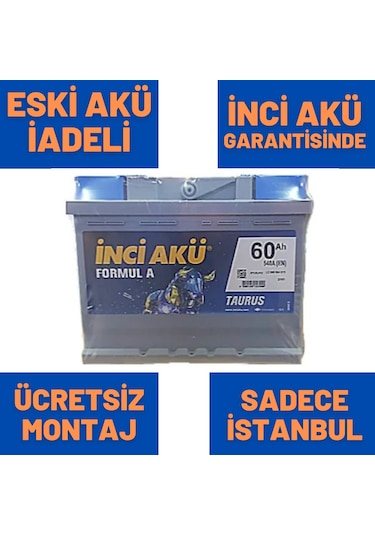 12V 60 Ah 60 Amper İnci Akü 540A - Yerinde Montaj  / 469711752 45 - 50 Amper-