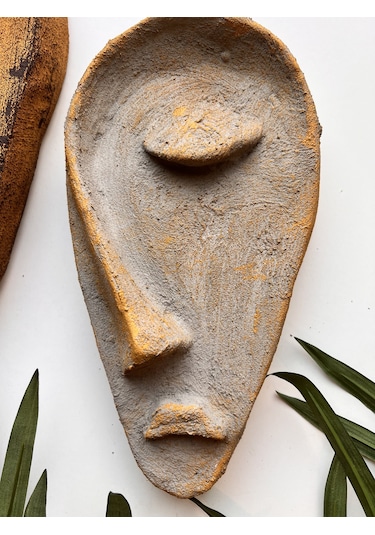 Özel Tasarım El Yapımı Taş Heykel Soyut Yarım Yüz Maske 2'li Set, Duvar Dekor, Modern Ev Ve Ofis Dek