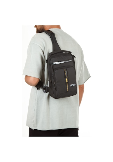 Newish Polo Erkek Kumaş Sırt El Ve Omuz Çantası New350 - Siyah - Sarı