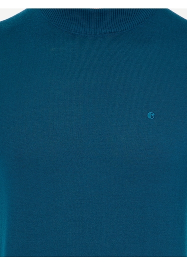 Cacharel Petrol Slim Fit Çeyrek Balıkçı Yaka Basic Triko Kazak