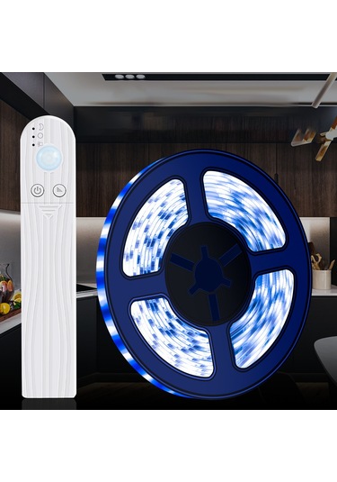 Youtek 3m Pır Hareket Sensörlü Led Işık Şeridi, 6500k Soğuk Beyaz, Ip65 Su Geçirmez, 4xaaa Pil Dahil Değil