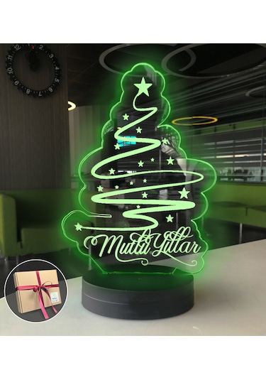 Mutlu Yıllar Çam Ağacı 3d Led Gece Lambası