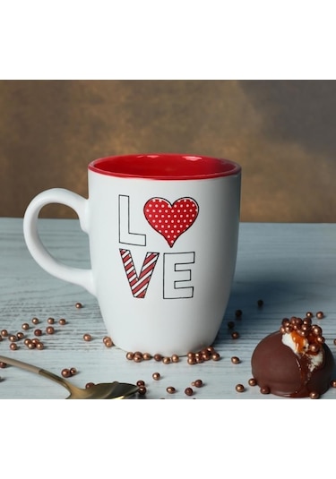 Keramika Bulut 9 Cm Kupa Bardak Love Dış Mat Beyaz İç Kırmızı