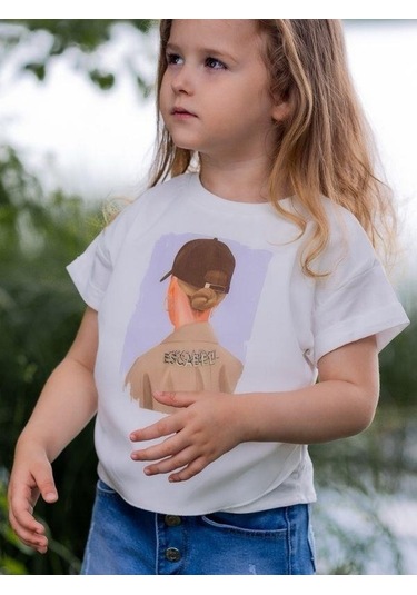 Escabel Kız Çocuk Pamuklu Kız Figürlü T-shirt-14121 Ekru