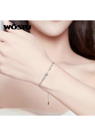 Wostu 925 Ayar Gümüş Papatya Çiçek Bilezik Kadınlar Için Düğün Bilezikler Gümüş