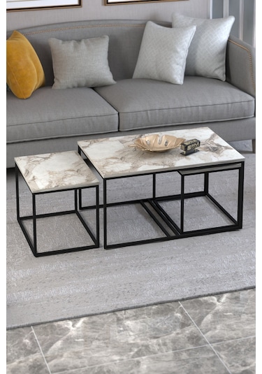 Orta Sehpa Ve Zigon Yan Sehpa Flora Set Efes Bej