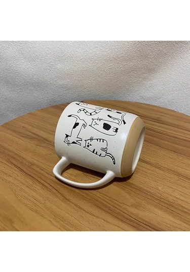 450 Ml Yaratıcı El-boyalı Seramik Kupa Vintage Karikatür Hayvan Beyaz