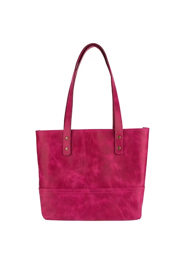 Twingold İsme Özel Tote Bag El Omuz Çantası - %100 Rainbow Deri - Ac03003 - Fuşya Fuşya