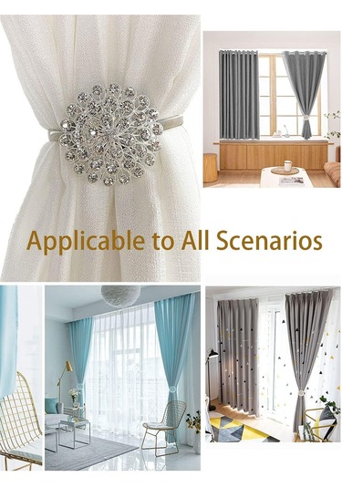 Manyetik Perde Bağları Gümüş , 2'li Paket Parıldayan Kristal Çiçekli Perde Bağları, Ev İçin Yüksek Elastik Yaylı Çelik Telli Perde Tokaları Diğer