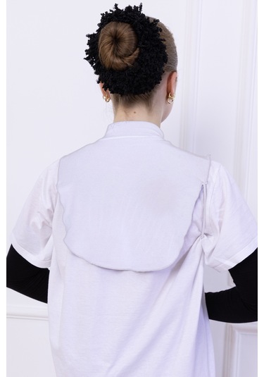 Balıkçı Yaka Boyunluk Beyaz - Dik Yakalı Kadın Tesettür Penye Yarım Body Hijab Namaz Boyunluğu Beyaz