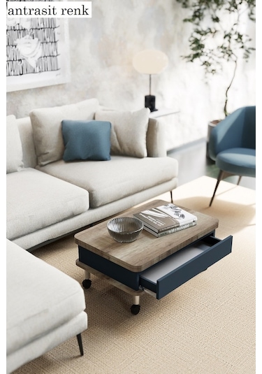 Oslo Akıllı Sehpa Tekerli Çekmeceli, Modern Yemek Masası