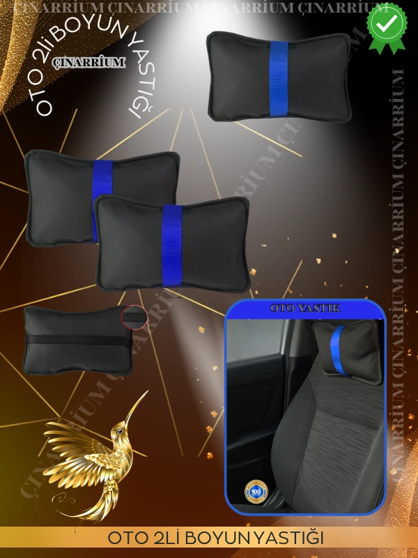 Mercedes Gl X166 2012 Ve Sonrası - 5 Kişi Oto Koltuk Mavi Şerit Boyun Yastığı 2 Adet