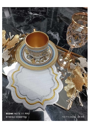 Gold Silver Ipek Görünümlü 6'lı Kahve Yanı Kokteyl Sunum Peçetesi