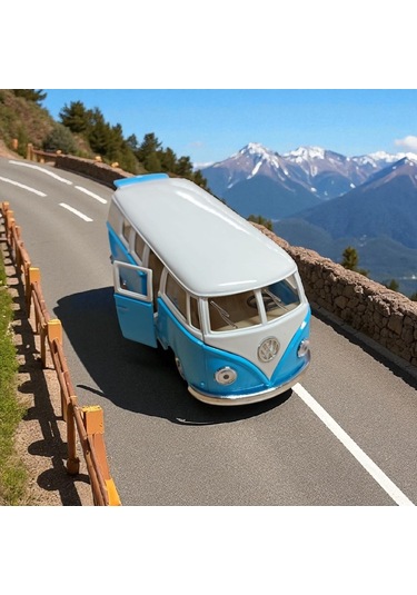 Nostaljik Metal Çek Bırak Mavi Wv Minibüs Araba Kapılar Açılır Diğer