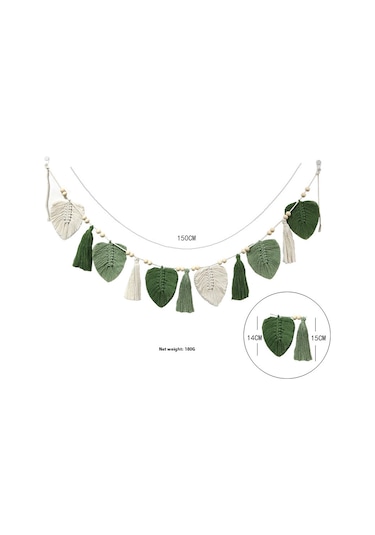 Yifomall Yeşil Pamuk İpi El Dokuma Yaprak Desenli Duvar Örtüsü - 15x150 Cm Ev Odası Dekorasyonu Tiraşlı Perde