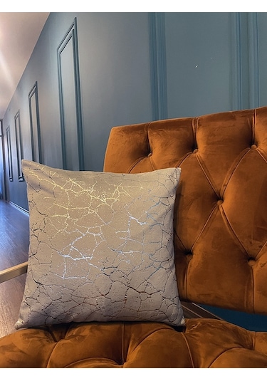 Mrs.gugar Gümüş Detaylı Mermer Desen Kare Kırlent Kılıfı 001