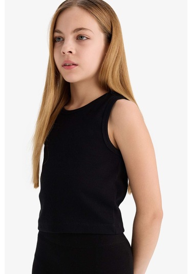 Defacto Kız Çocuk Bisiklet Yaka Basic Düz Atlet D9097a825hsbk81 Siyah