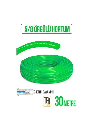 5/8 Örgülü Bahçe Hortumu Çatlamaz, Kırılmaz, Esnek 30 Metre Yeşil