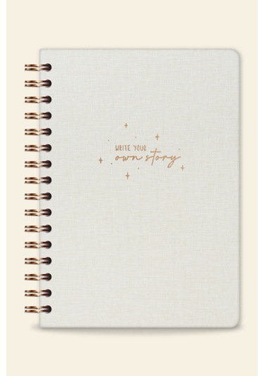 A5 Spiralli Sert Kapak Keten Düz Çizgisiz Tarihsiz Not Defteri Krem Krem