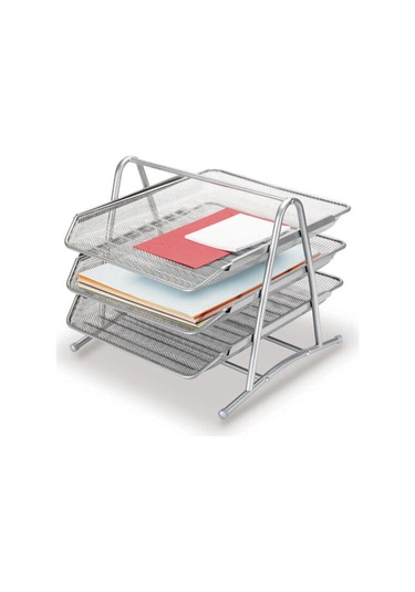 Gümüş Metal 3'Lü Hareketli Evrak Rafı