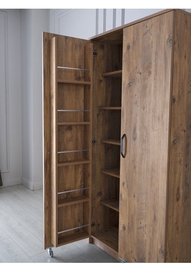 Sefa Home Tekerlekli 2 Kapılı Kiler Dolabı Ceviz