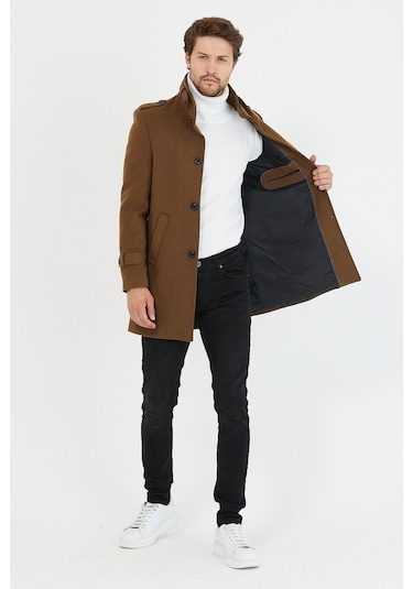 Erkek Taba Dar Kesim Dik Yaka Uzun Kaşe Kaban-Taba