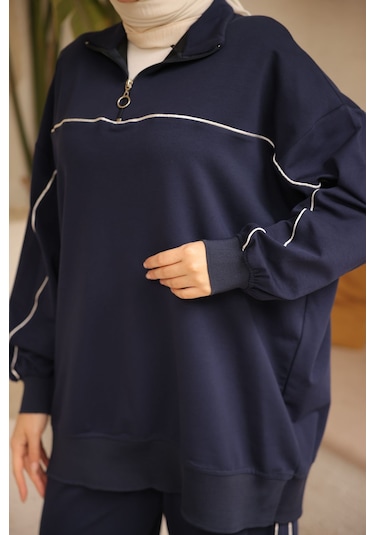 Tesettür Eşofman Takımı Ikili Takım Fermuarlı Yaka M-483 Lacivert