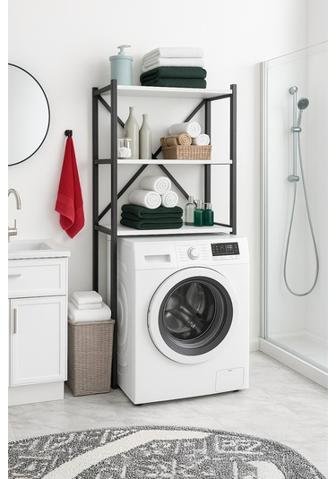 3 Raflı Banyo Organizatorü - Beyaz Beyaz