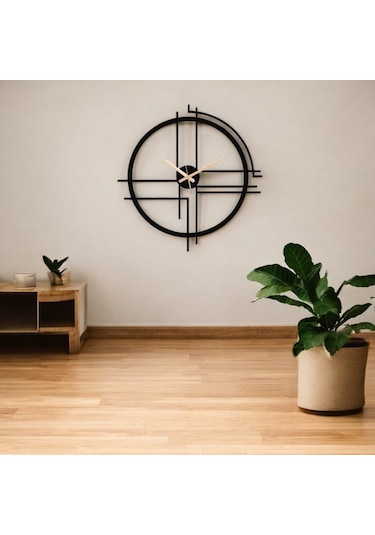 50 Cm Siyah Çelik Duvar Saati Sessiz Quartz Mekanizma, Paslanma Siyah Çerçeve