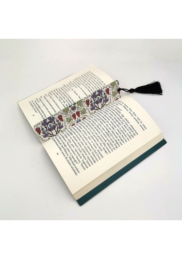 Üzümlü Çini Desen Baskılı, Püsküllü Kitap Ayracı Hediyelik Bookmark,ayraç-137