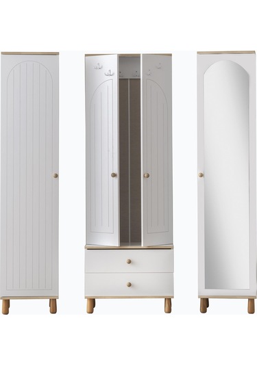 Dejavu Asklıklı Çekmeceli Ayakkabılık Portmanto 160x40x204cm Beyaz