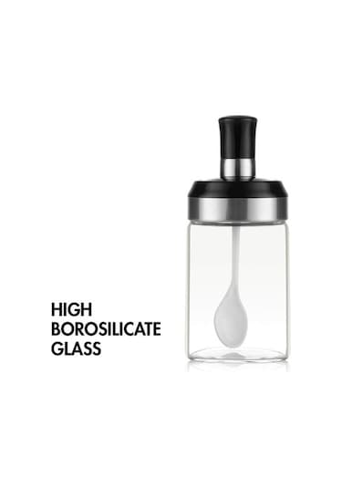 Fastbuy Şeffaf Cam Kavanoz Baharatlar Tuz Şeker Saklama Kabı Kaşık Kapaklı