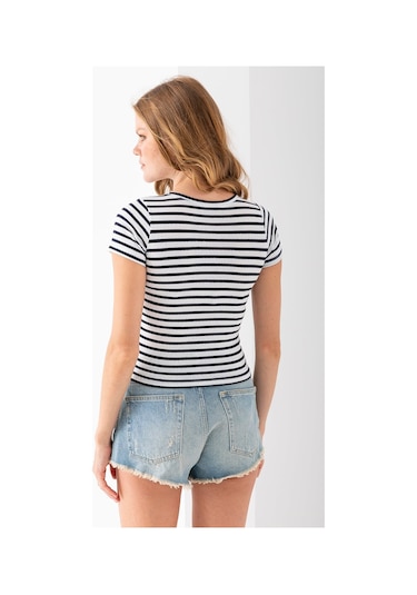 Giysa Kadın Bisiklet Yaka Çizgili Basic Body Lacivert - 25509 Lacivert