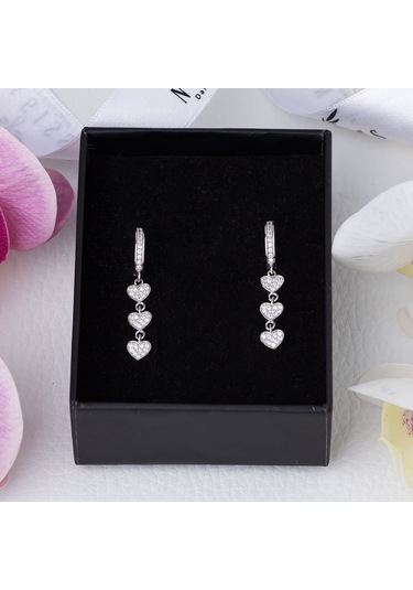 3'lü Kalp Model 925 Ayar Gümüş Zirkon Taşlı Kadın Küpe Gümüş