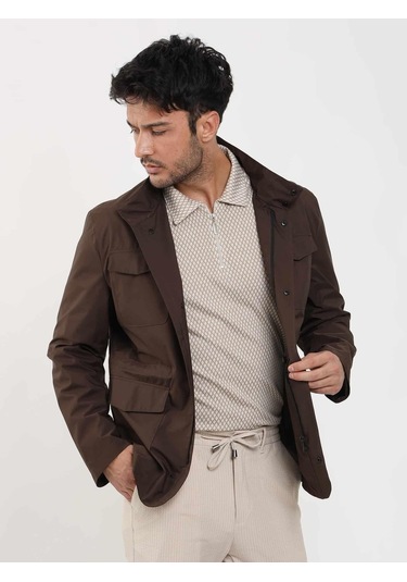 Dufy Kahverengi Erkek Regular Fit Düz Hakim Yaka Safari Mont - 104374-Kahverengi