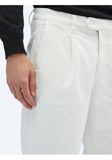 Ekru Dokuma Kadife Casual Pamuk Karışımlı Pantolon Ekru