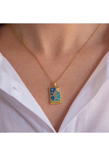 Çelik Kolye, Altın Kaplama Kova Burcu Kadın Kolye K-140 Altın