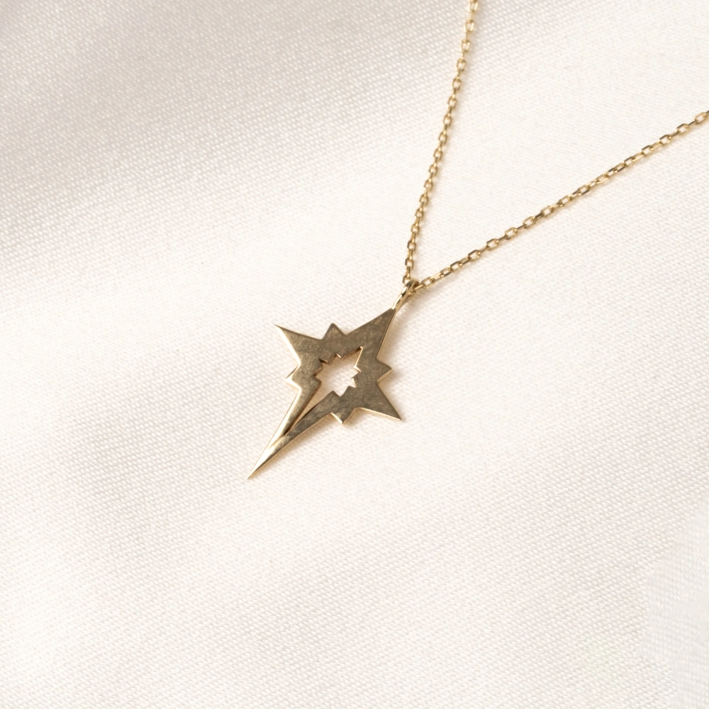 Gümüş Kolye - Kutup Yıldızı 925 Ayar Gümüş Kolye Sarı